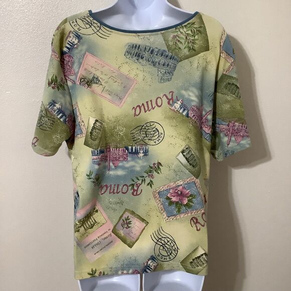 Vintage Y2K Fairy Grunge Green Rome Roma Vacation Graphic Rhinestone T Shirt XL - Picture 7 of 12